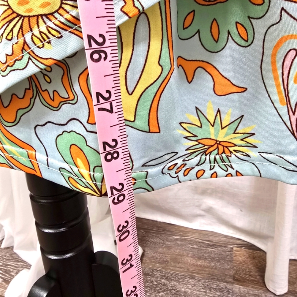 2/$30 Zaful Powder Baby Blue Floral Print Womens Wrap Midi Skirt Size 6 - Picture 3 of 12